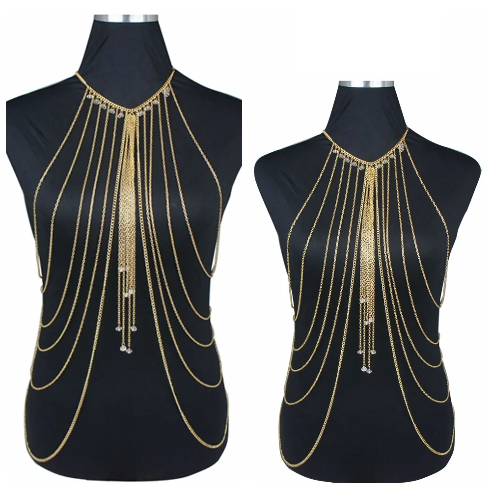 

Body Jewelry Fashion Gold Color Body Belly Waist Chain Harness Necklace Womens Sexy Bikini Multilayer Body Chain Necklaces