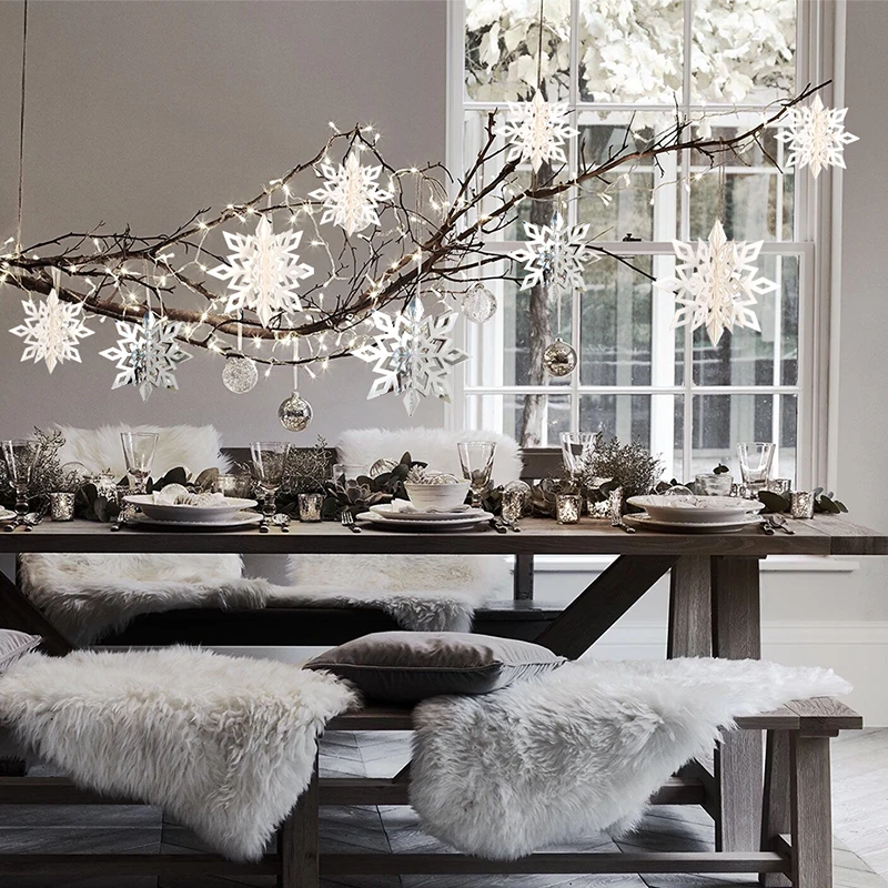 6Pcs/set 3D Paper White Large Snowflake Garland Holiday Festival Frozen Themed Gilrs Birthday Party Home Decoration Supplies