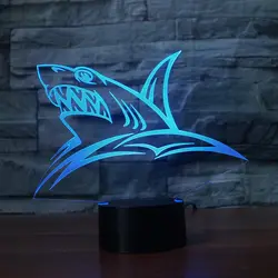 Акула моделирование 3D ночник 7 цветов светодиодный животных настольная лампа Дети коснитесь кнопки USB Lampara для сна светильник Декор подарки