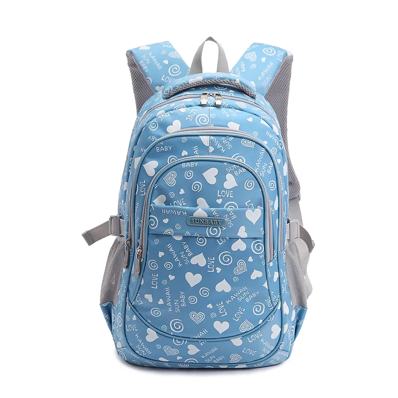 Многоцветные водонепроницаемые нейлоновые легкие детские школьные сумки рюкзак с принтом для девочек-подростков - Цвет: water blue