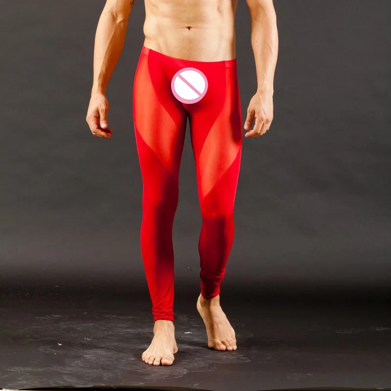 Прозрачное нижнее белье для мужчин, сетчатые мужские кружевные брюки для геев, обтягивающие Мужские штаны с низкой талией для сна, сетчатые колготки, леггинсы, пижамные штаны - Цвет: Красный