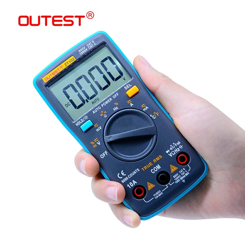 Koop OUTEST ZT102 Digitale Multimeter True RMS AC DC Spanning Stroom Temperatuur Ohm Frequentie Diode Weerstand Capaciteit Multimetro