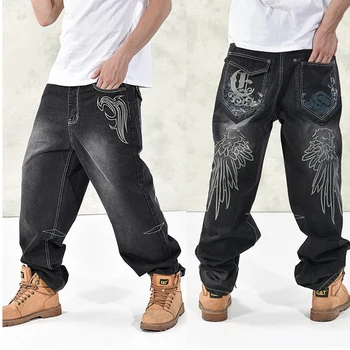 

NEW 2020 Fashion Baggy Style Men's Jeans HipHop Dancers Loose Big Pocket Boys Skateboard Rap Punk Distressed Plus Size 30-44 46
