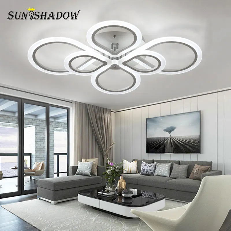 Kaufen Ringe Moderne Led deckenleuchte Für wohnzimmer Schlafzimmer Leuchten Schwarz   Weiß Acryl Oberfläche Montiert Kronleuchter Decke Lampen