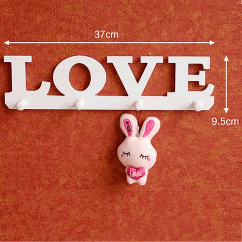 DIY 1pc White 4Hooks Love Clothes Robe Hat Towel Bag Key Holder Wall Hanger