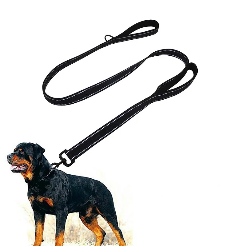 Поводок собаки 2 ручки Длинные Короткие ПЭТ привести Светоотражающие тягового каната нейлон мягкий двойной поводок с ручкой защитить