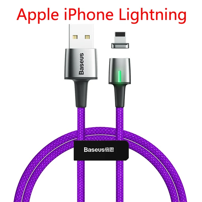 Магнитный кабель usb type c 3A Быстрая зарядка для Samsung Galaxy S8 s9 s10 note 9 huawei oneplus 6 xiaomi 5 micro usb кабель зарядного устройства - Цвет: IP Lightning Purple