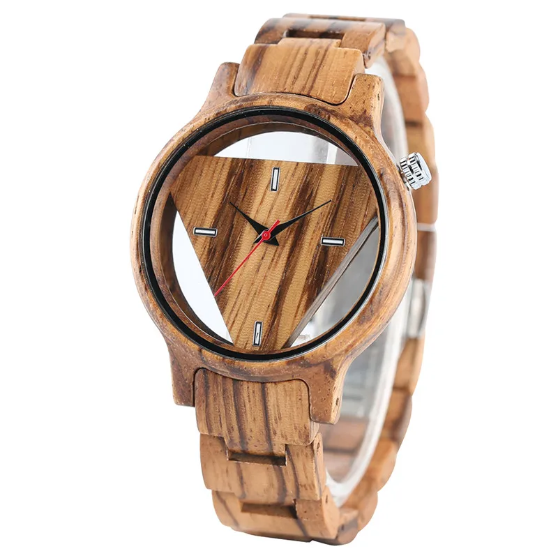 Full Wooden Watches Classical Men Hollow Triangle Face Wood Watch Fashion Unique Creative Bamboo Modern Wristwatch for Gifts