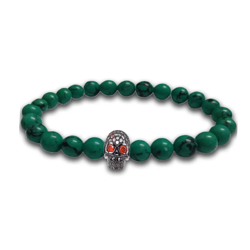 LERNEJO 8 Bone Bracelet Natural Rolling Stone Beads Hearthstone Jewelry Crystal Skull Tete De Mort For Men Women