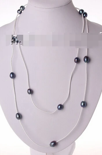 

huij 003114 long 50" big 12mm baroque black freshwater cultured pearl leather necklace