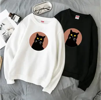 

Spring and Autumn loose Harajuku round neck cat long sleeve sweatshirt