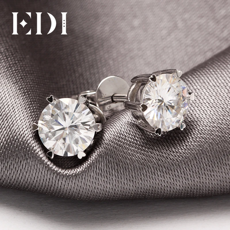 EDI Classic White Gold Stud Earrings Real 18k 1.2cttw Round Brilliant Solitaire Moissanite Earrings For Women Jewelry Gift