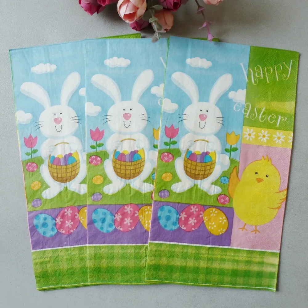 3 Bags 20pcs/bag Napkins Easter Rabbit Egg Paper Napkins