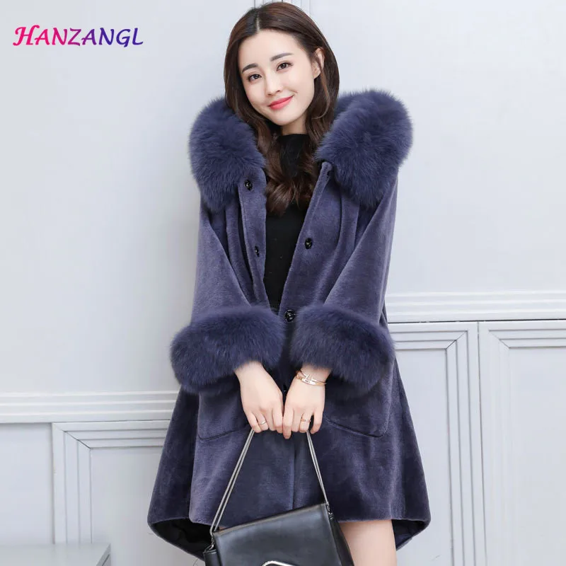HANZANGL женские меховые пальто из искусственного меха новая зимняя куртка с капюшоном из лисьего меха теплое длинное пальто размера плюс S-3XL - Цвет: 1