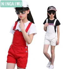 Children's wear new girls white overalls 2017 summer kids leisure overalls shorts pants girls trousers for 3 4 5 6 7 8 12 years