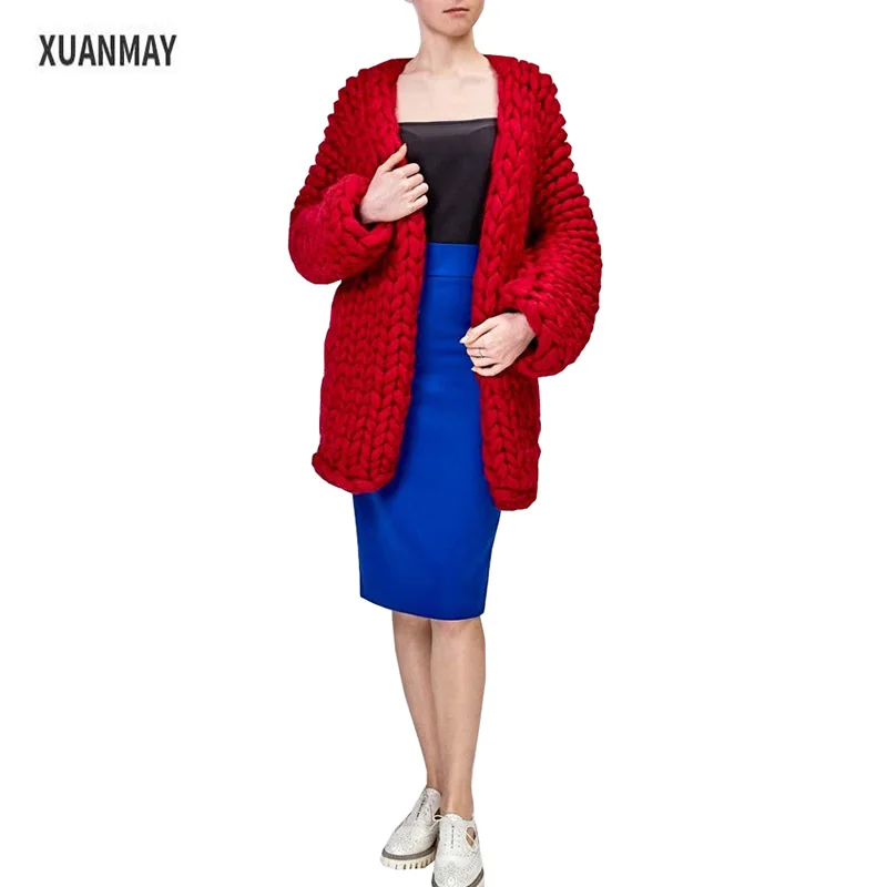 ^*Best Offers 2017 new type Thick coarse wool Cardigan sweater coat pure Handmade thick Pink Sweater coat Female shawl