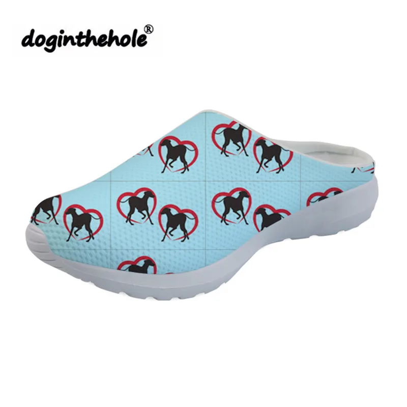 

doginthehole Sport sandals Womens Clogs Greyhound Love Print Outdoor Flat Slippers Summer Beach Shoes for Women Breathable Mesh