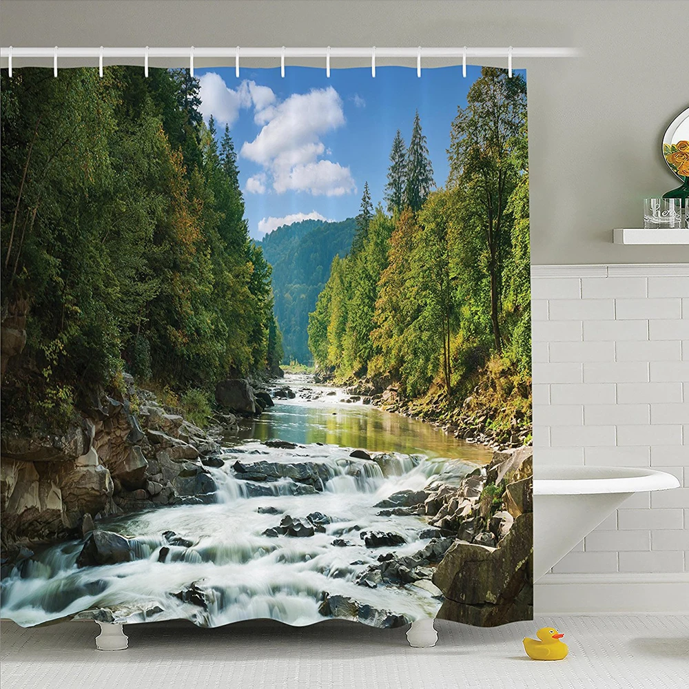 Mountain River Along Forest Waterfall Rocks Stream Travel Destination