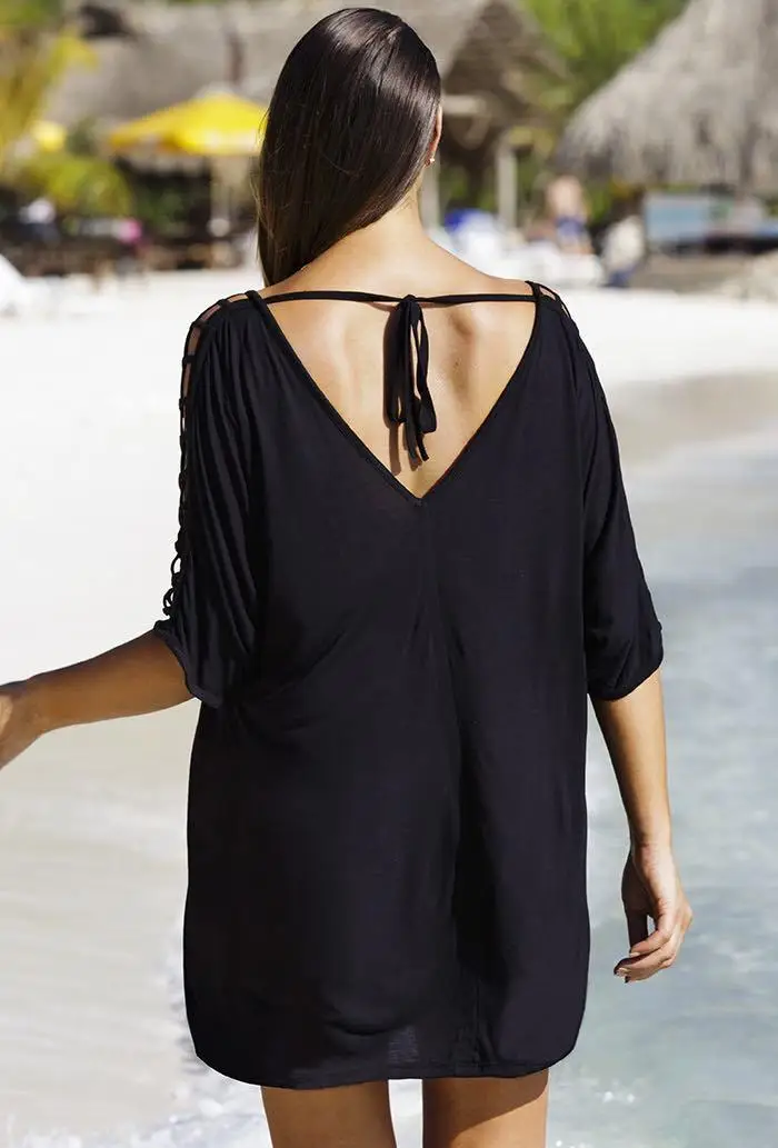 New Hot Sale UK Plus Size Womens half sleeve v-neck Summer loose black Mini Dresses Ladies Beach Shorts Sundress M-XXXL