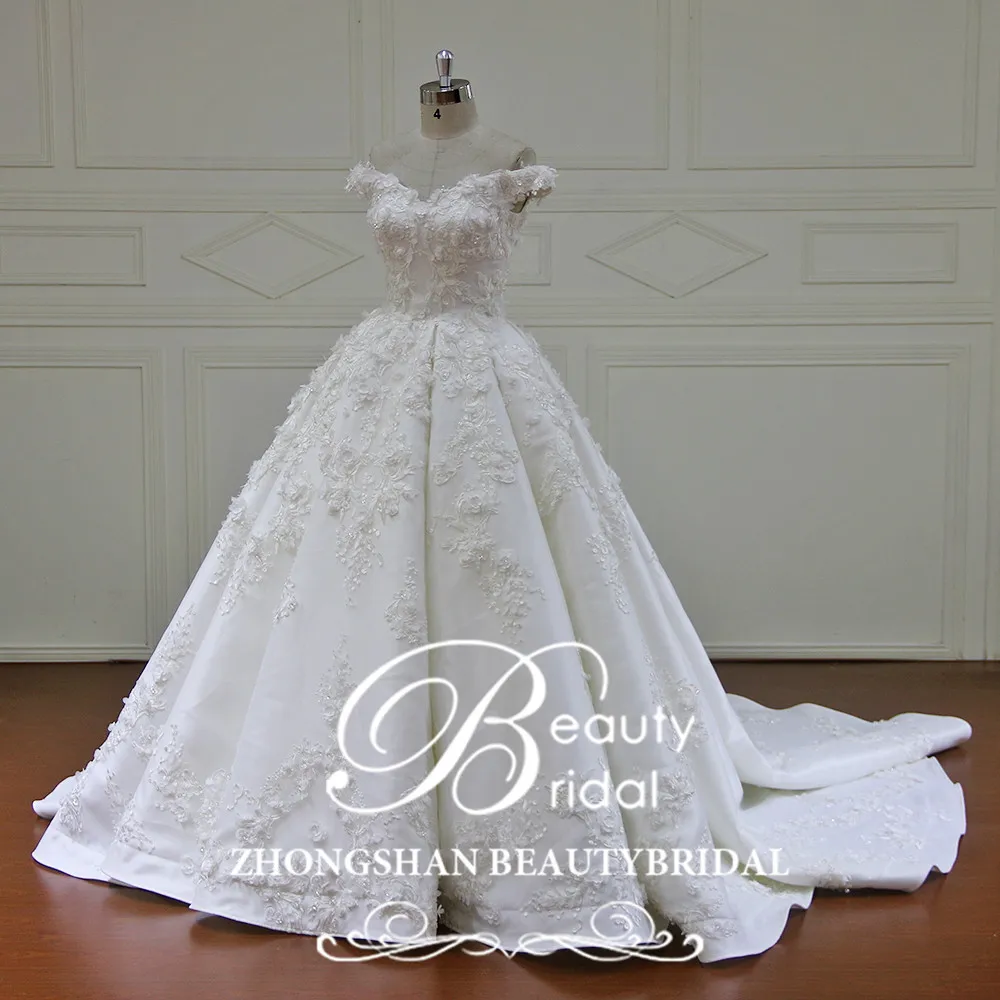 Beautybridal роскошное свадебное платье трапециевидной формы с королевским шлейфом, кружевное платье Vestido De Noiva, Милое Свадебное платье с открытыми плечами HK007