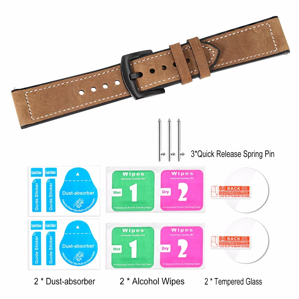 TRUMiRR натуральная кожа и силиконовая резинка+ Защитные пленки для samsung Galaxy Watch 46 мм 42 мм ремешок для часов стальной ремешок с застежкой