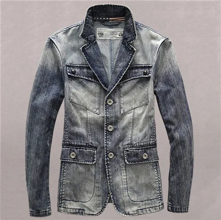Английские винтажные мужские джинсовые куртки, брендовый дизайнерский мужской джинсовый костюм для больших и высоких, куртка и пальто размера плюс 3XL, Мужское пальто C1479 - Цвет: Light Blue