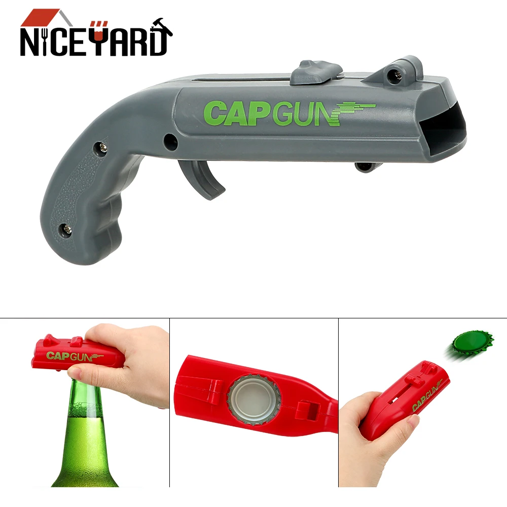

NICEYARD Spring Cap Catapult Launcher Creative Can Openers Gun shape Beer Bottle Opener Drink Opening Shooter Kitchen Gadgets