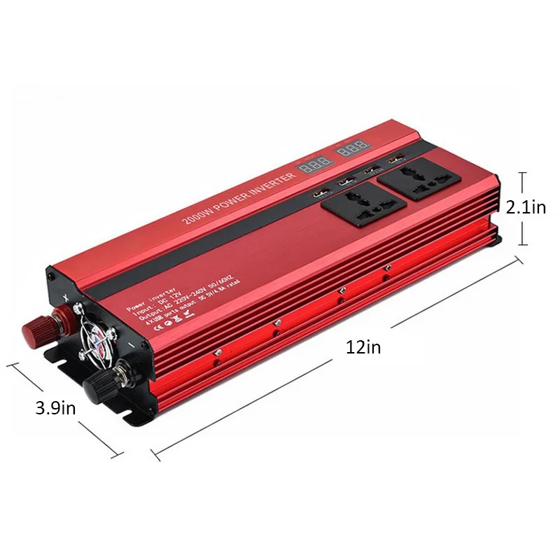 Автомобильный светодиодный инвертор 2000 Вт, 12 В, 220 В, преобразователь постоянного тока 12 В до 220 В, 4 usb порта, зарядное устройство, автомобильный инвертор питания с двойным дисплеем