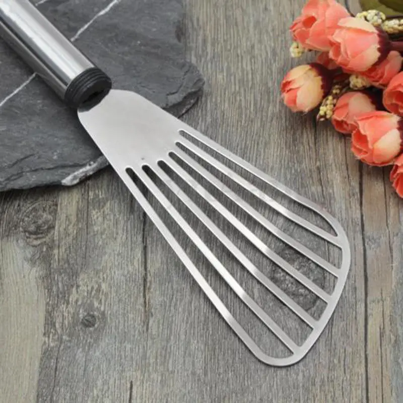 1pc Useful Stainless Steel Flat Fish Slice Frying Spatula Leaky Shovel Kitchen Tool