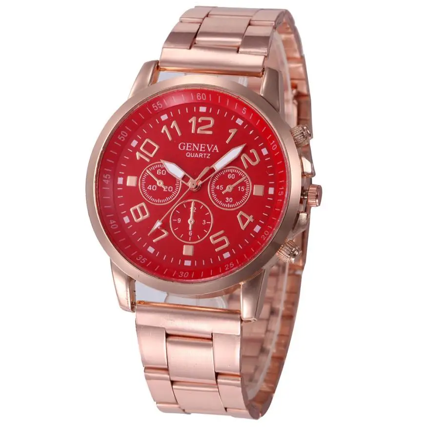 Stainless Steel Sport Quartz Hour Wrist Analog Watch Rose Gold Girls Gold ladies Hot Sale Flowers Dress Halloween Gift New A40 - Цвет: Red