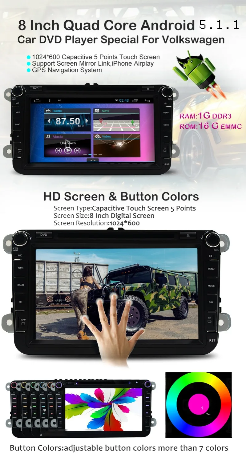 Top 8 Inch 2 Din Android 9.0 VW Car DVD Player GPS For GOLF 6 Polo Bora JETTA B6 PASSAT Tiguan SKODA OCTAVIA  (DVB_T+ Optional) 1