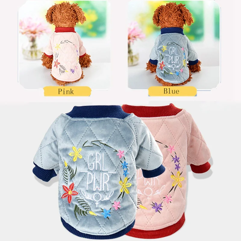 

Pet Dogs Thickening Warm Clothes Small Dog Coat Jacket Embroidery Flowers Sweater For Small Medium Dogs Costume