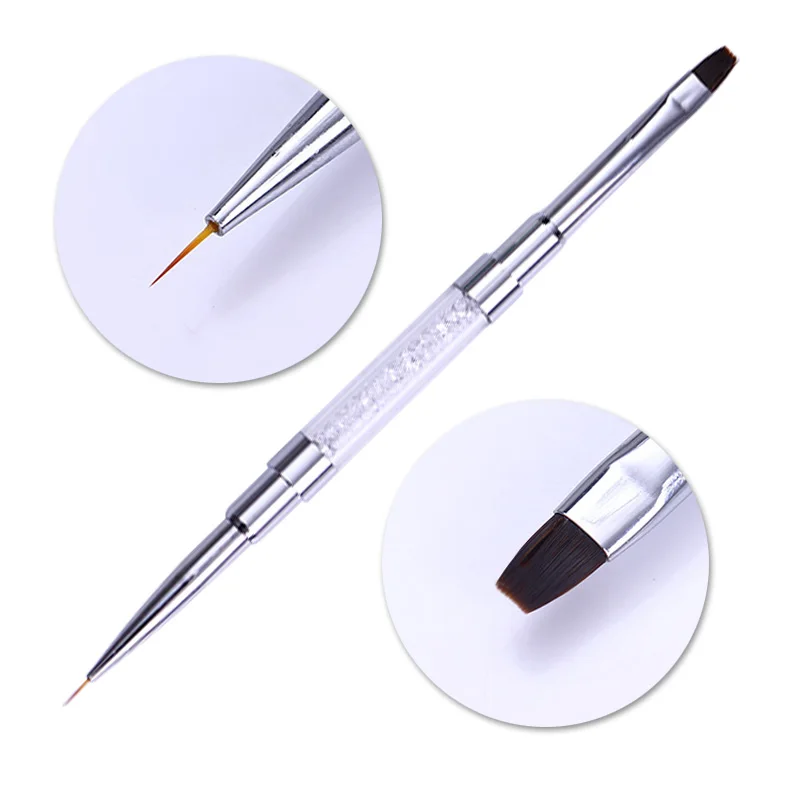 

1Pc Dual-ended Liner Drawing Pen UV Gel Painting Brush Nail Edge Cleaner Clear Rhinestone Handle Nail Art Tool