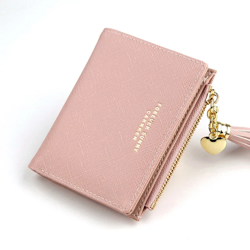 Women's Pink Tassel Zipper Mini Wallet - PU Leather Coin Purse & Card Holder