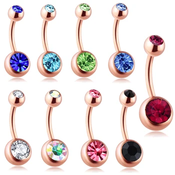 

TIANCIFBYJS 14 Gauge Rose Gold Navel Barbell Belly Button Rings Ear Bar Tragus Earring Cartilage Helix Curved Bell Body Jewelry