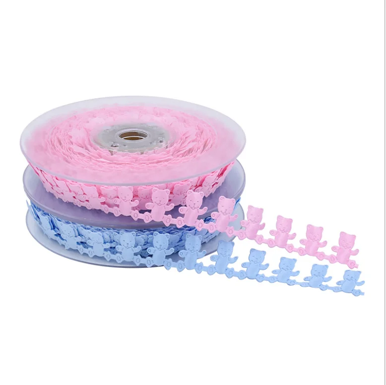 

BXLYY2cm Ultrasonic Embossed Bear Polyester Belt Handmade DIY Baby Birthday Party Decoration Pink Blue Ribbon Wedding Party.8z