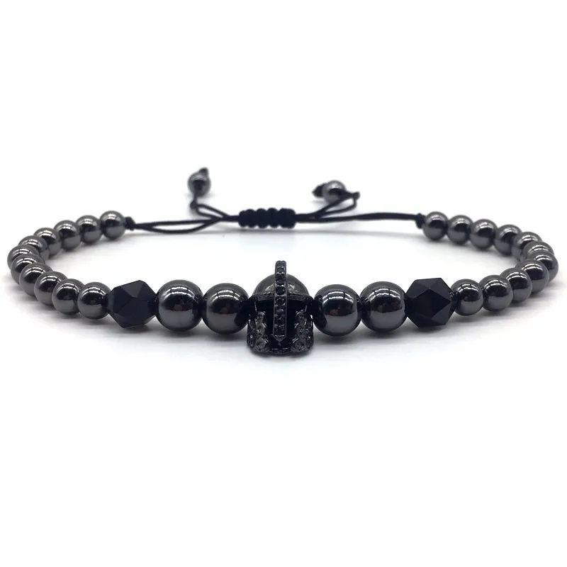 2020 New Punk Helmet Head Mens Bracelets Trendy Handmade Weave Crown Charm Bracelet Men Women Pave CZ Adjustable Jewelry Gift | Украшения и