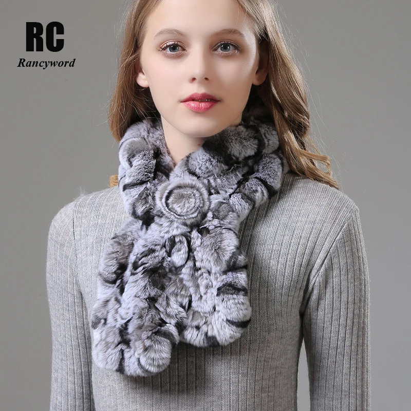 

[Rancyword] Fashion Natural Rabbit fur Scarf For Women Knitted Warm Winter scarves poncho Girls Real Fur Scarf For Women RC1375
