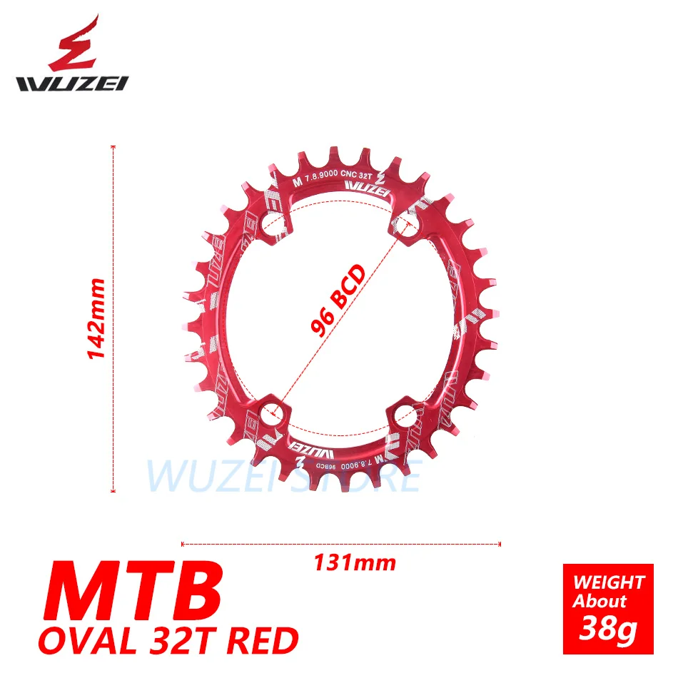 WUZEI BCD 96 мм круглая/Овальная велосипедная Звездочка MTB горная цепь колеса 32T 34T 36T для Shimano M7000 M8000 M9000 Кривошип - Цвет: Oval Red 32T