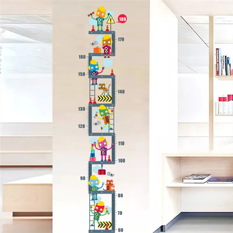

Funny Robots Growth Chart for Kids Bedroom Wall Stickers Diy Cartoon Wall Decals Height Measure Poster Mural Art