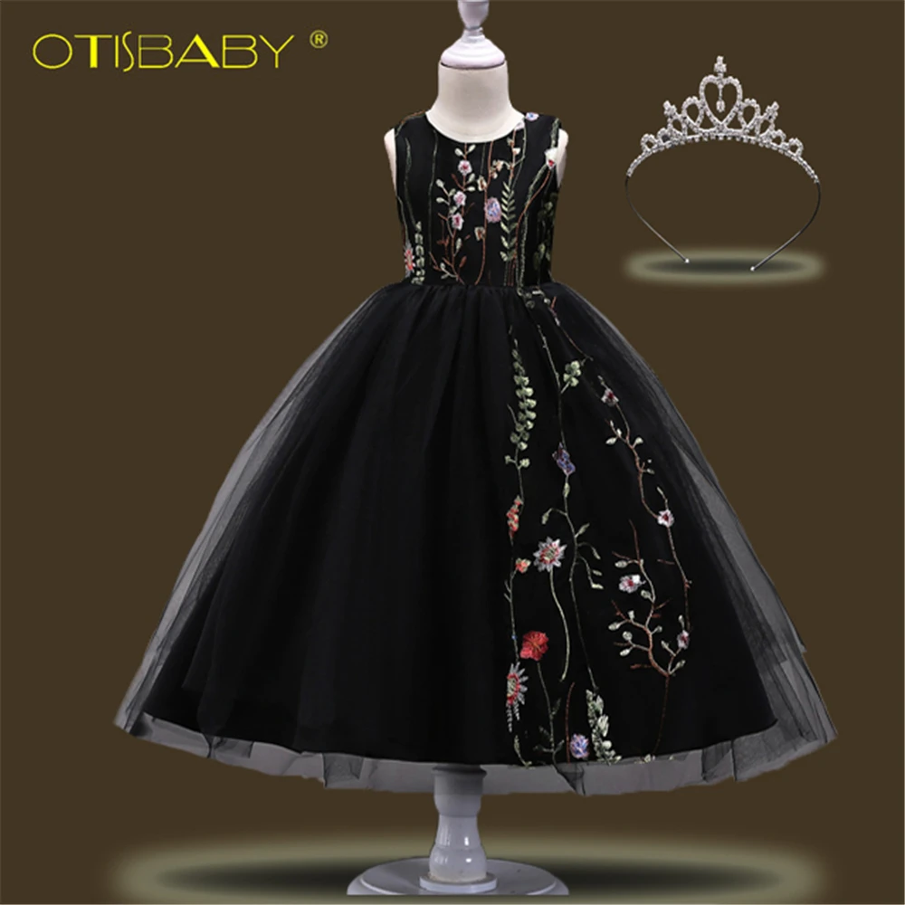 Элегантное черное платье с вышивкой для девочек вечернее детское платье для причастия для девочек 13, 14, 15 лет Детское платье для выпускного вечера