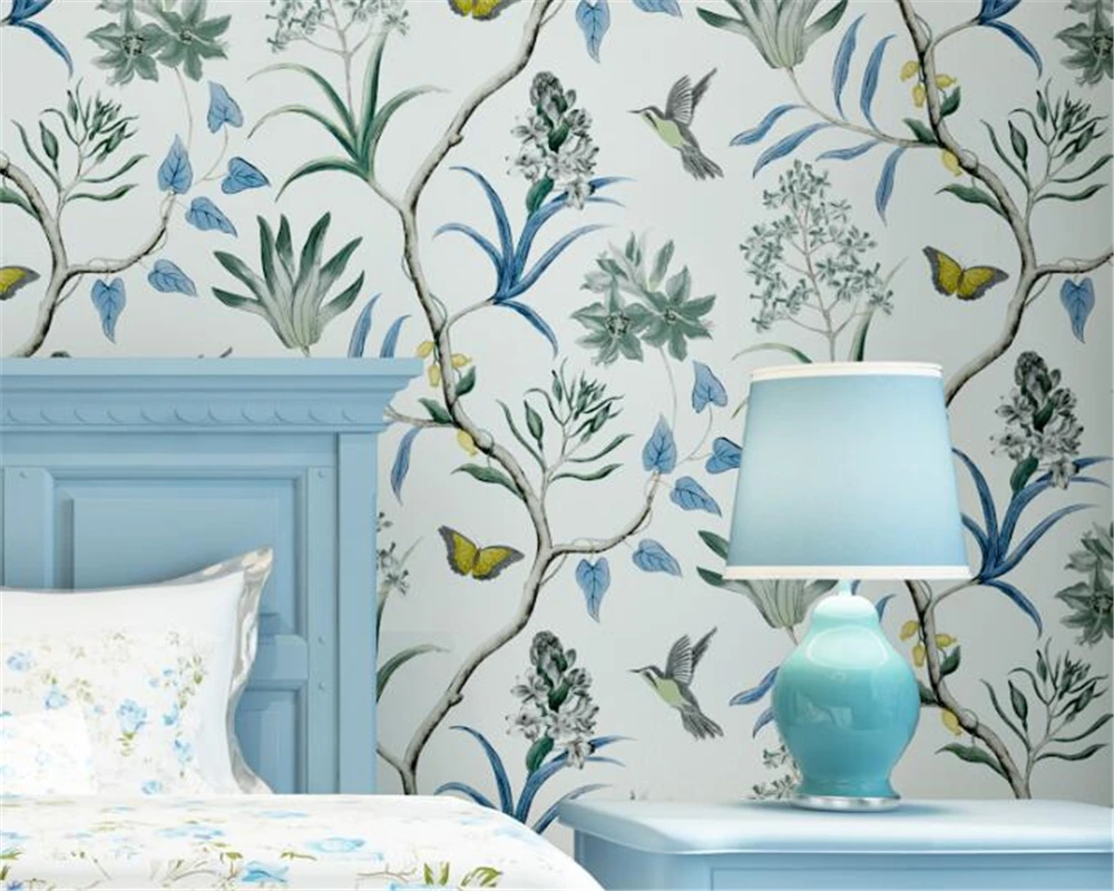 Beibehang American Village Retro Flower Bird Wallpaper Living Room