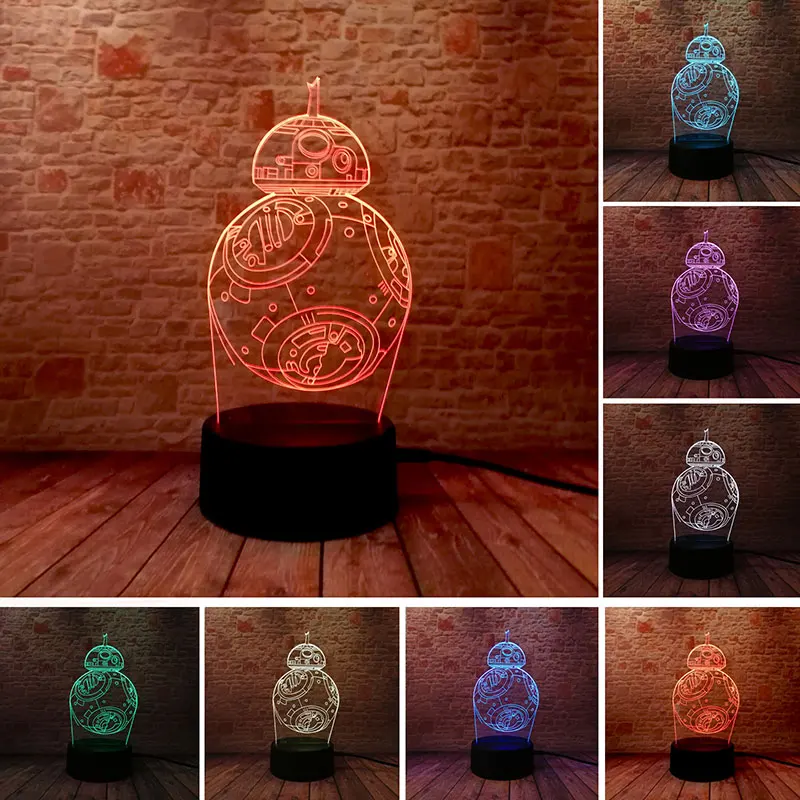 

Star Wars BB8 Robot Figure Juguetes Luminous 3D Illusion LED NightLight Colourful Flash Light Star Wars BB-8 Robot Figurine Toy