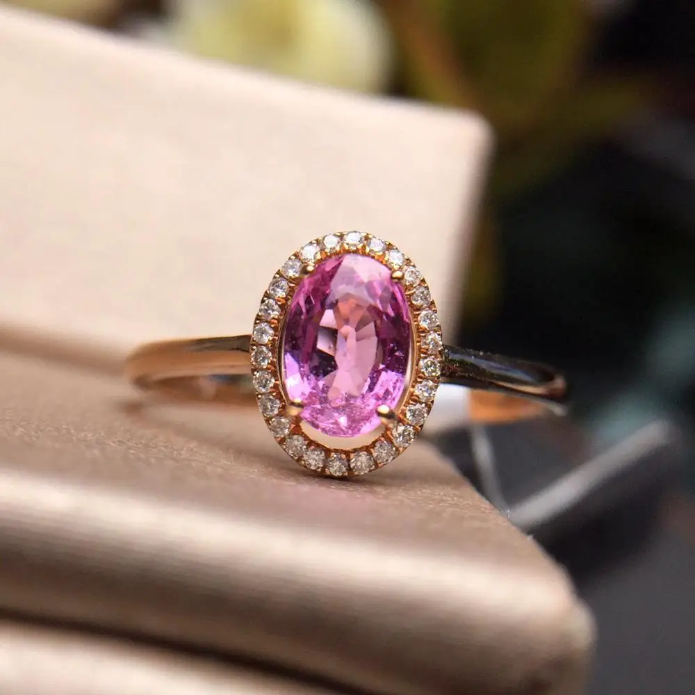 Кольцо с розовым сапфиром Pure 18 K золото натуральный Unheat Овальный розовый