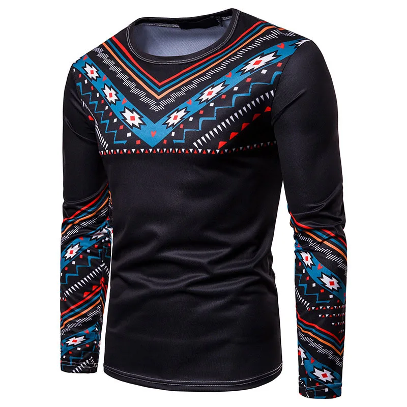Африканский мужской Дашики принт многоцветный принт одежда пуловер круглый вырез без воротника рубашка мужской черный тонкий народный