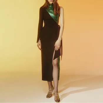 

turtleneck one-shoulder sequined asymmetrical sexy women bandage 2018new style empire celebrity body con dresses wholesale