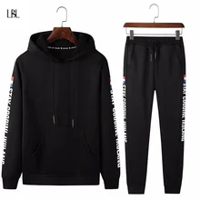 Spring Tracksuit Men Hooded Patchwork Hoodie Set Male Letter Printed Mens Sweat Suit Hoody Autumn 2PCS Fitness Clothing 2019 New