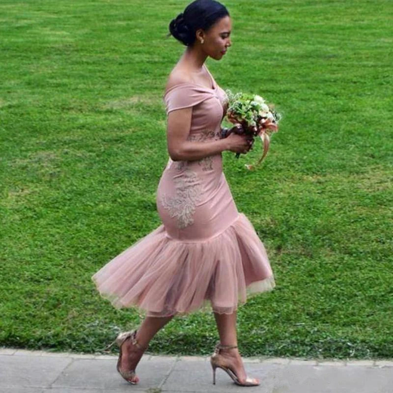Vestidos de dama de honor de Sudáfrica para mujer, vestidos cortos de  encaje de tul con hombros descubiertos de sirena, baratos por debajo de los 50  años, para fiesta de boda|Vestidos para