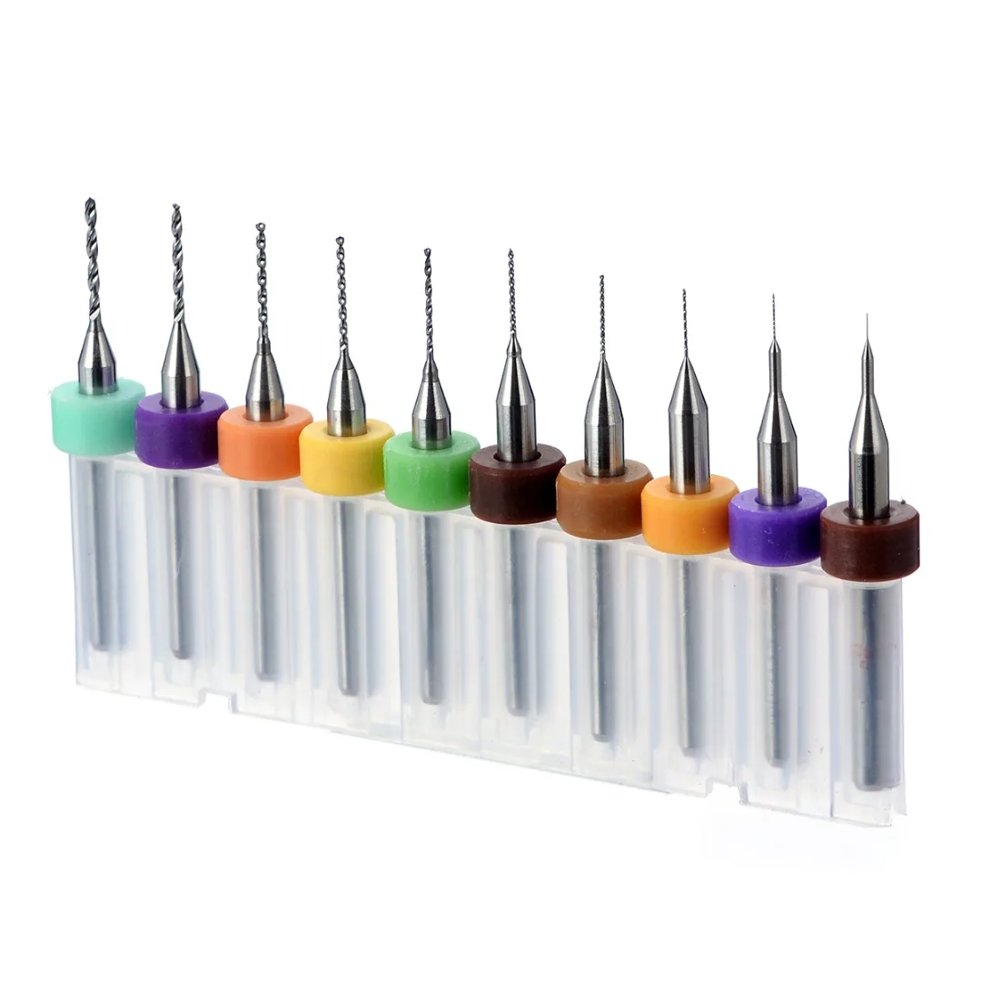 10pcs PCB Carbide Micro Twist Drill Bits Set 0.1-1.0mm Jewelry Rotary Tool CNC Milling Cutters