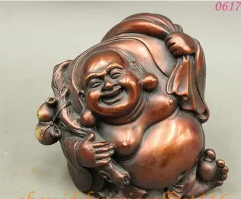 

YM 308 Chinese Bronze Buddhism Wealth Gourd Gold Bag Happy Laugh Maitreya Statue